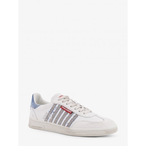 SNEAKERS DSQUARED2, Low-Top Leather Sneakers, Denim Insert SNEAKERS DSQUARED2, Low-Top Leather Sneakers, Denim Insert