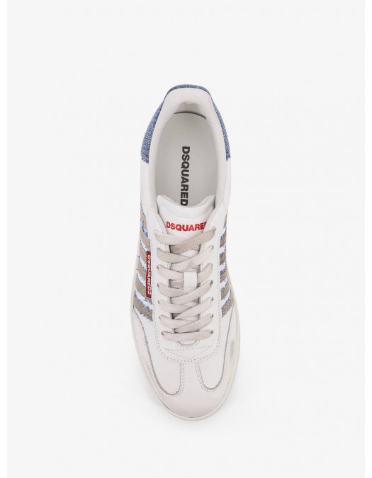 SNEAKERS DSQUARED2, Low-Top Leather Sneakers, Denim Insert - SNM044301508443M872