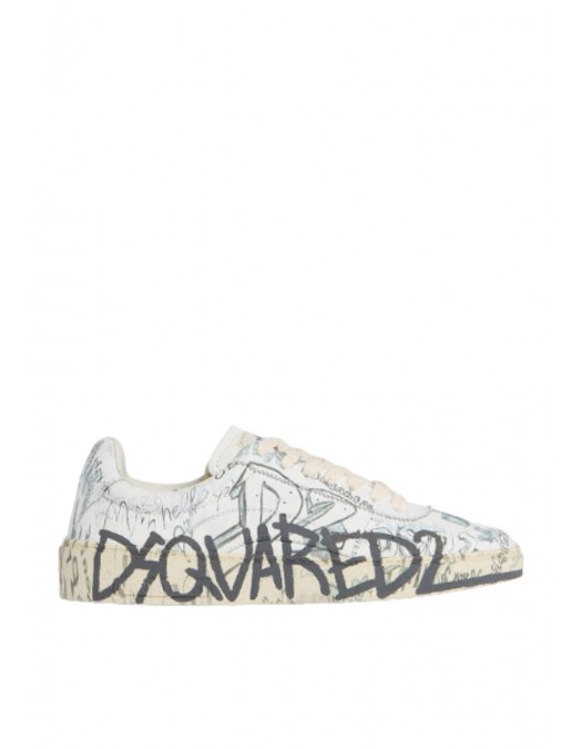 Sneakers DSQUARED2, Rider Sneakers, Graffiti Print, Alb - SNM045101504836M072