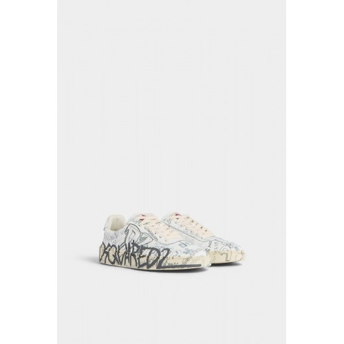 Sneakers DSQUARED2, Rider Sneakers, Graffiti Print, Alb