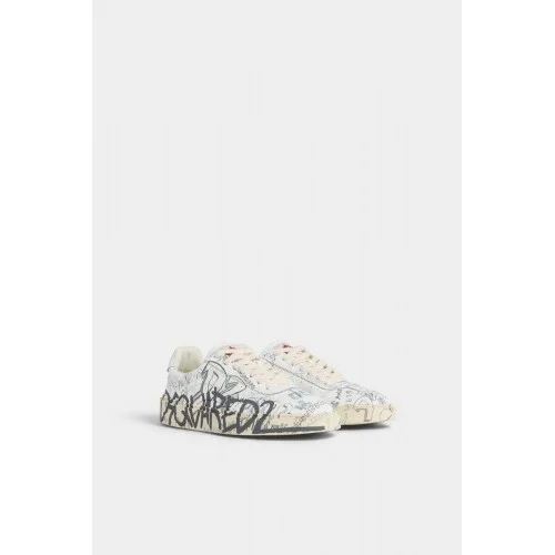 Sneakers DSQUARED2, Rider Sneakers, Graffiti Print, Alb