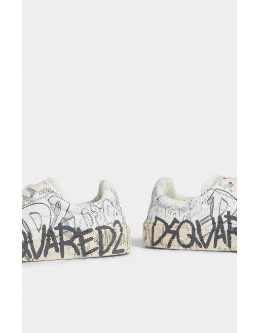 Sneakers DSQUARED2, Rider Sneakers, Graffiti Print, Alb - SNM045101504836M072