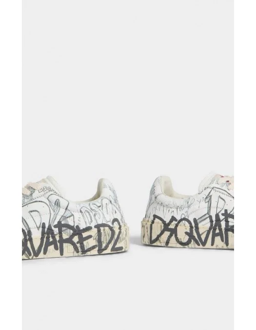 Sneakers DSQUARED2, Rider Sneakers, Graffiti Print, Alb - SNM045101504836M072