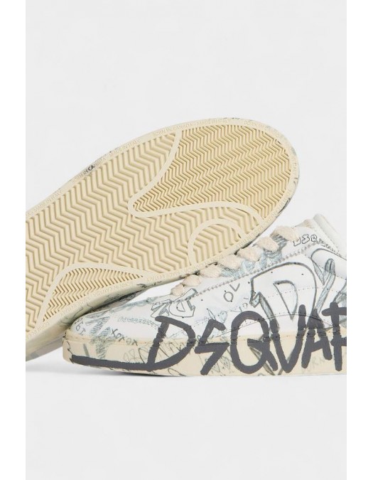 Sneakers DSQUARED2, Rider Sneakers, Graffiti Print, Alb - SNM045101504836M072