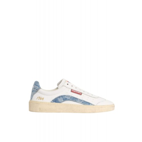 Sneakers DSQUARED2, Rider Sneakers, Denim Insert, Alb