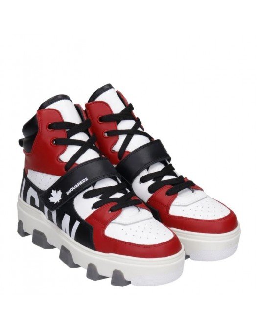Sneakers Dsquared2, White And Red Leather, ICON - SNW014401500001M536