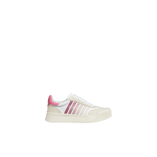 Sneakers DSQUARED2, New Jersey Design, Pink Details, Low Top, White Sneakers DSQUARED2, New Jersey Design, Pink Details, Low Top, White