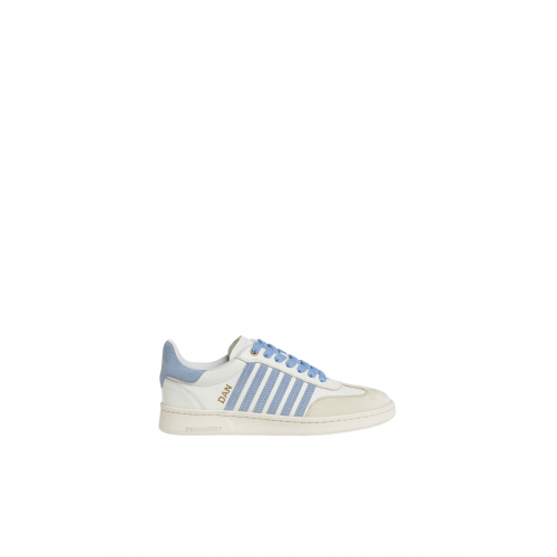 Sneakers DSQUARED2, Boxer Design, Low Top, Baby Blue Details, White Sneakers DSQUARED2, Boxer Design, Low Top, Baby Blue Details, White