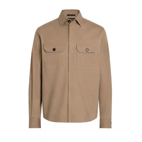Camasa ZEGNA, flap-pocket overshirt, Brawn