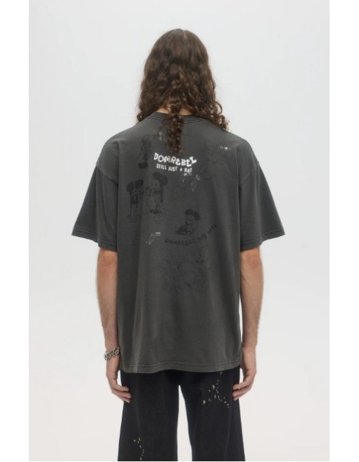 Tricou DOMREBEL, SPIT - T-SHIRT FADED BLACK - SPITTSHIRTFADEDBLACK