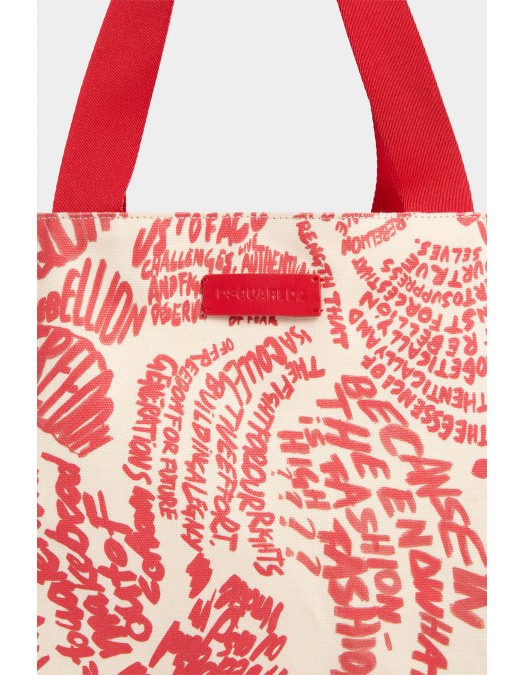 Geanta DSQUARED2, Rebel Hibiscus Tote Bag, Rosu - SPW011300308745M4236