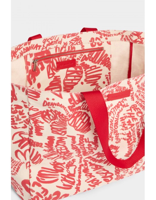 Geanta DSQUARED2, Rebel Hibiscus Tote Bag, Rosu - SPW011300308745M4236