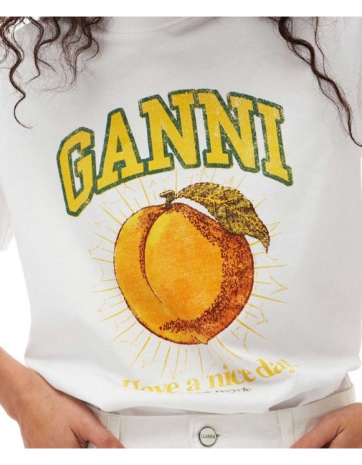 Tricou GANNI, Peach Print, White - T3529151