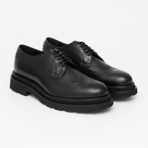  GNV Shoes, Brogue Style, Sturdy Sole Detail, Black