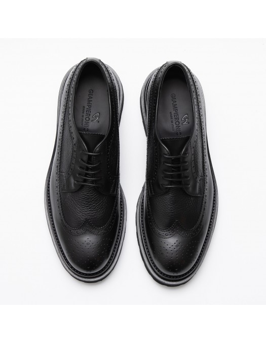 GNV Shoes, Brogue Style, Sturdy Sole Detail, Black - T39603NERO