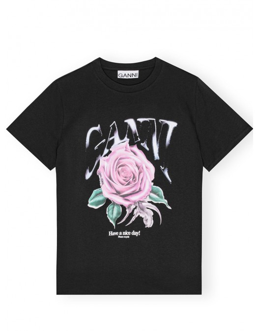 Tricou GANNI, Rose Print, Black - T4002252