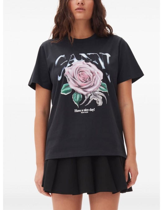 Tricou GANNI, Rose Print, Black - T4002252