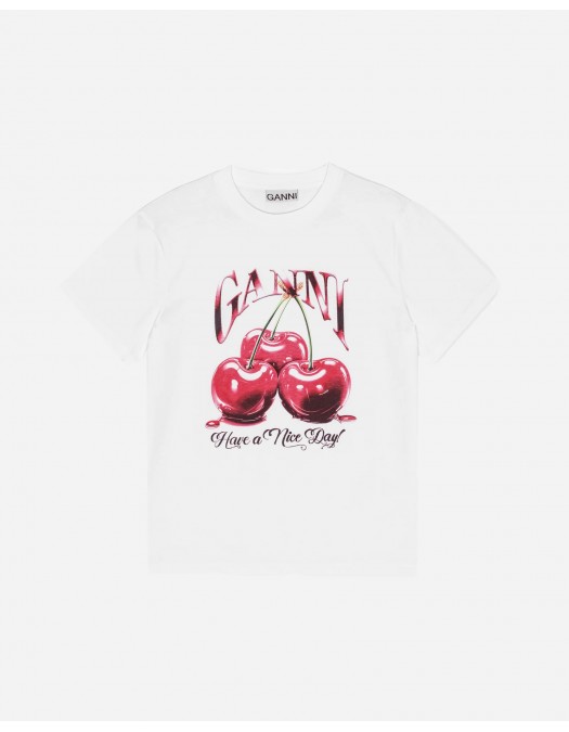 Tricou GANNI, Cherry Print, White - T4004151