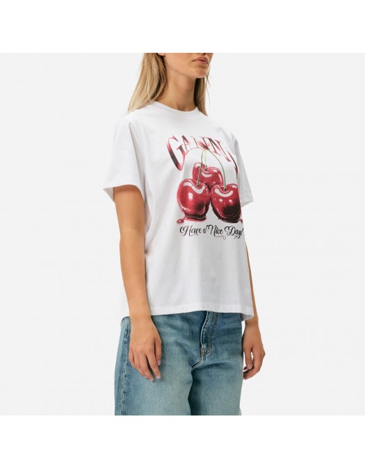 Tricou GANNI, Cherry Print, White - T4004151