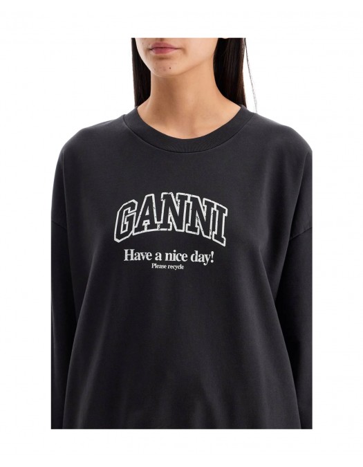 Hanorac GANNI, Text Print, Black - T4014252