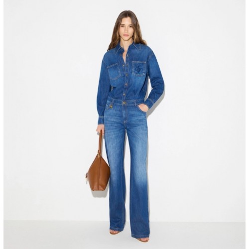 Salopeta ELISABETTA FRANCHI, Denim jumpsuit with jewel padlock