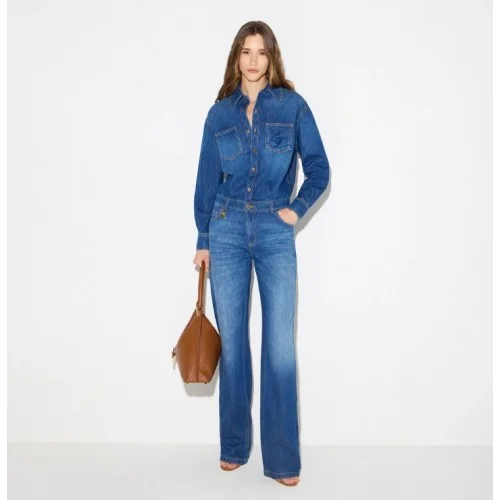 Salopeta ELISABETTA FRANCHI, Denim jumpsuit with jewel padlock