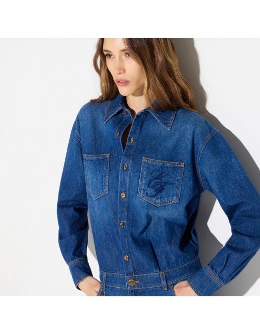 Salopeta ELISABETTA FRANCHI, Denim jumpsuit with jewel padlock - TJ01D66E2139