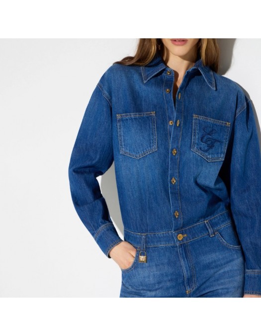 Salopeta ELISABETTA FRANCHI, Denim jumpsuit with jewel padlock - TJ01D66E2139