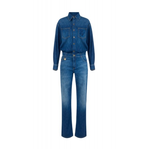 Salopeta ELISABETTA FRANCHI, Denim jumpsuit with jewel padlock