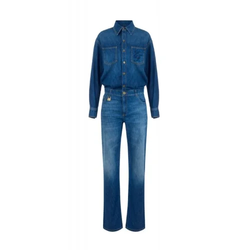 Salopeta ELISABETTA FRANCHI, Denim jumpsuit with jewel padlock