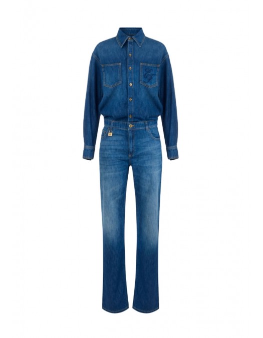 Salopeta ELISABETTA FRANCHI, Denim jumpsuit with jewel padlock - TJ01D66E2139