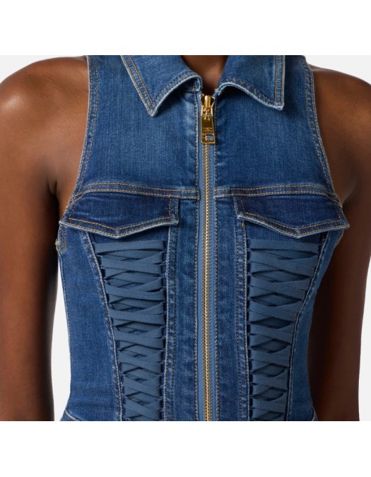 Salopeta ELISABETTA FRANCHI, Denim jumpsuit with crossover laces - TJ43D61E2139