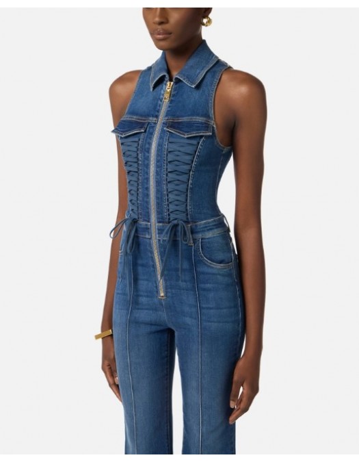 Salopeta ELISABETTA FRANCHI, Denim jumpsuit with crossover laces - TJ43D61E2139