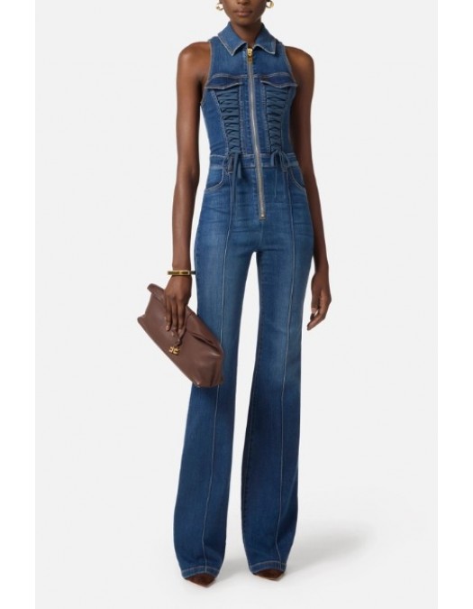 Salopeta ELISABETTA FRANCHI, Denim jumpsuit with crossover laces - TJ43D61E2139