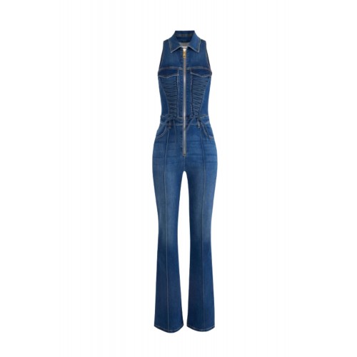Salopeta ELISABETTA FRANCHI, Denim jumpsuit with crossover laces