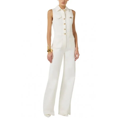 Salopeta ELISABETTA FRANCHI,Denim jumpsuit with logo detail