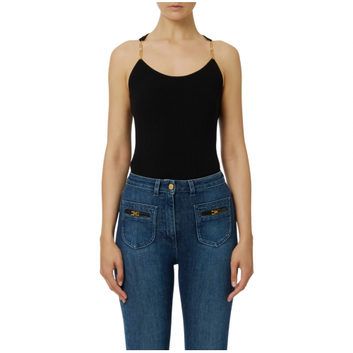 TOP ELISABETTA FRANCHI, Gold Details, Openwork, Black