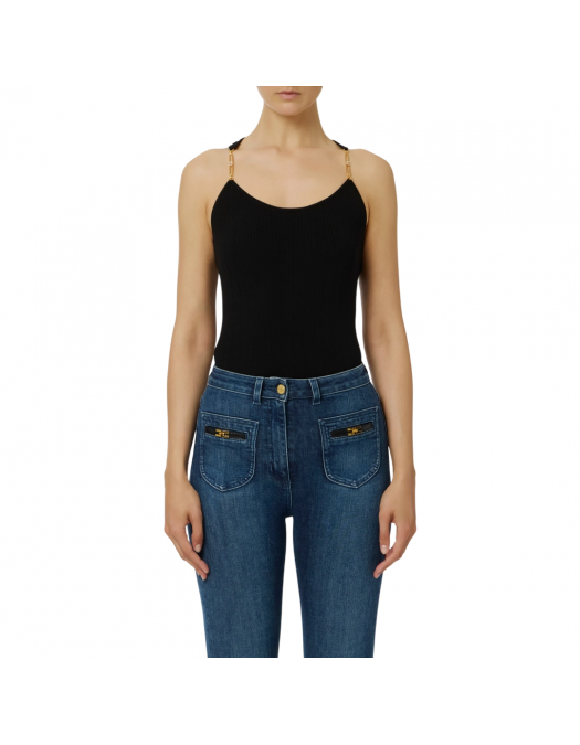 TOP ELISABETTA FRANCHI, Gold Details, Openwork, Black - TK52B56E2110 TOP ELISABETTA FRANCHI, Gold Details, Openwork, Black - TK52B56E2110