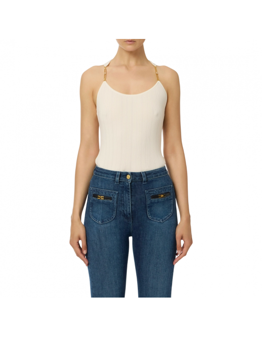 TOP ELISABETTA FRANCHI, Gold Details, Openwork, White - TK52B56E2DZ9 TOP ELISABETTA FRANCHI, Gold Details, Openwork, White - TK52B56E2DZ9