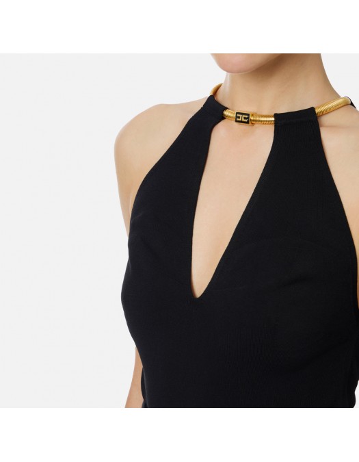 Top ELISABETTA FRANCHI, Knit top with jewel snake, Negru - TK55S56E3110 Top ELISABETTA FRANCHI, Knit top with jewel snake, Negru - TK55S56E3110