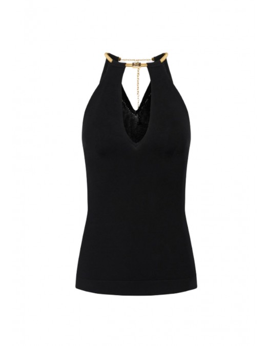 Top ELISABETTA FRANCHI, Knit top with jewel snake, Negru - TK55S56E3110 Top ELISABETTA FRANCHI, Knit top with jewel snake, Negru - TK55S56E3110