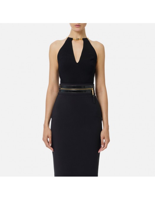 Top ELISABETTA FRANCHI, Knit top with jewel snake, Negru - TK55S56E3110 Top ELISABETTA FRANCHI, Knit top with jewel snake, Negru - TK55S56E3110