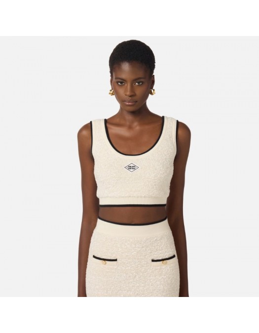 Bustiera ELISABETTA FRANCHI, Top in bouclé chenille fabric with contrasting details - TK64S61E2E84
