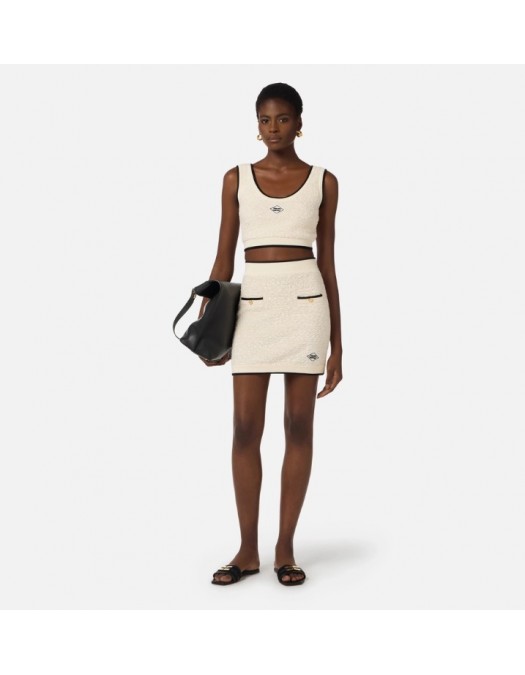 Bustiera ELISABETTA FRANCHI, Top in bouclé chenille fabric with contrasting details - TK64S61E2E84