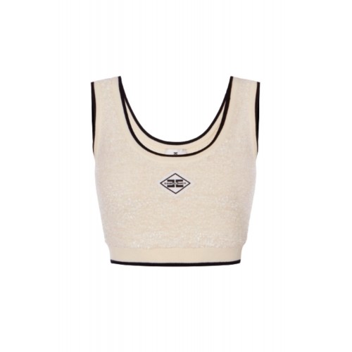 Bustiera ELISABETTA FRANCHI, Top in bouclé chenille fabric with contrasting details