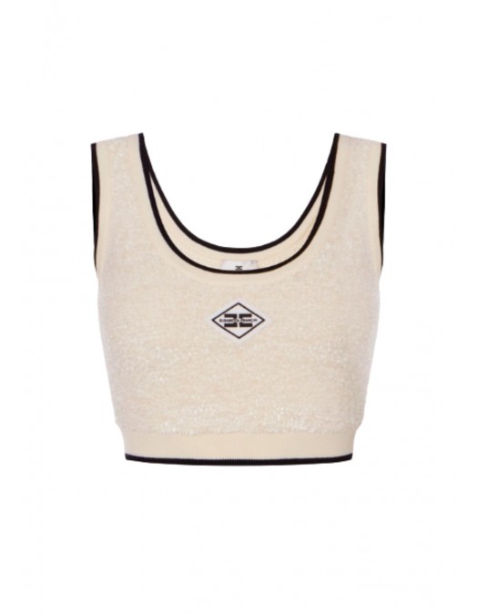 Bustiera ELISABETTA FRANCHI, Top in bouclé chenille fabric with contrasting details - TK64S61E2E84