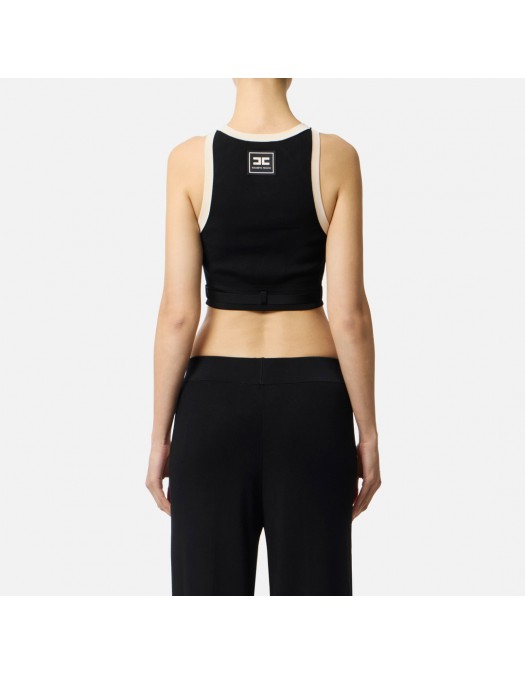 Top ELISABETTA FRANCHI, Knit fabric top with shiny viscose bands, Negru - TK71S61E2685