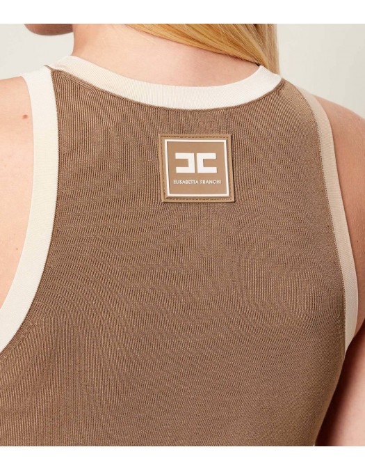 Top ELISABETTA FRANCHI, Knit fabric top with shiny viscose bands, Maro - TK71S61E2727