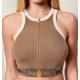 Top ELISABETTA FRANCHI, Knit fabric top with shiny viscose bands, Maro - TK71S61E2727