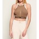 Top ELISABETTA FRANCHI, Knit fabric top with shiny viscose bands, Maro - TK71S61E2727